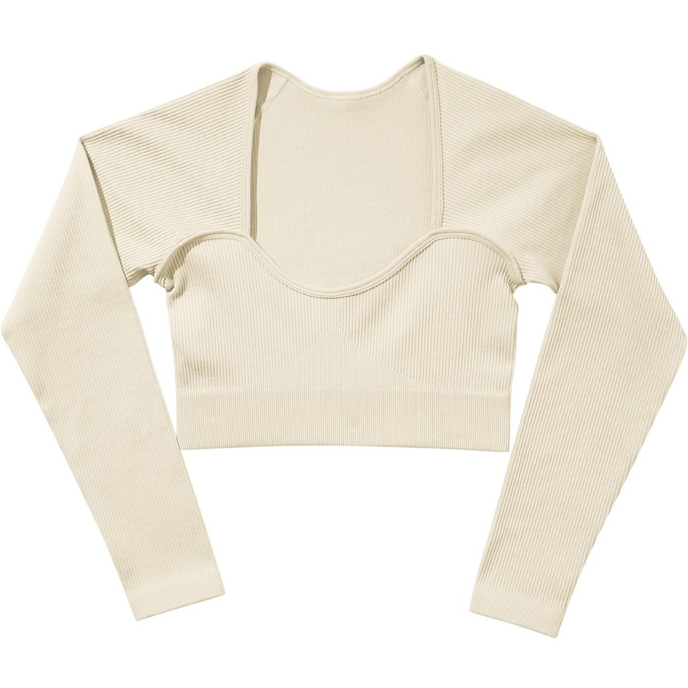 ABOCIW Workout Women Seamless Ribbed Sweetheart Neck Long Sleeve Crop Top